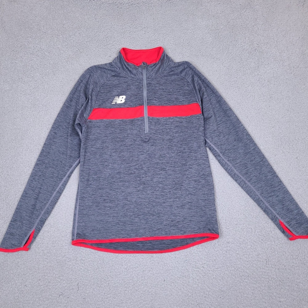 New Balance Shirt Mens Small Gray Red‎ 1/4 Zip Long Sleeve Pullover Dry Athletic